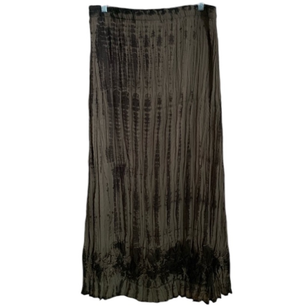 Chicos Pleated Midi Skirt Witchcore Goth PullOn Crinkle Brown Black Sz 12/14